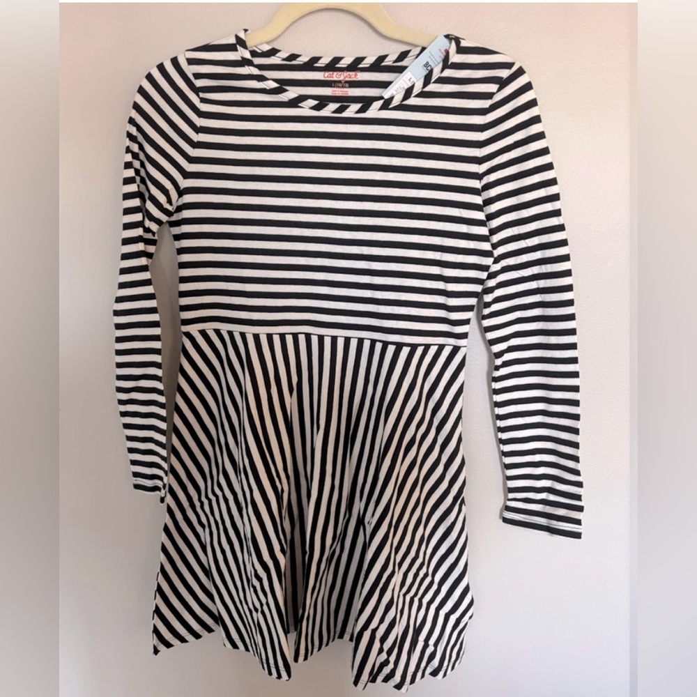 Cat & Jack Black and White Striped Kids Dress Large 10/12